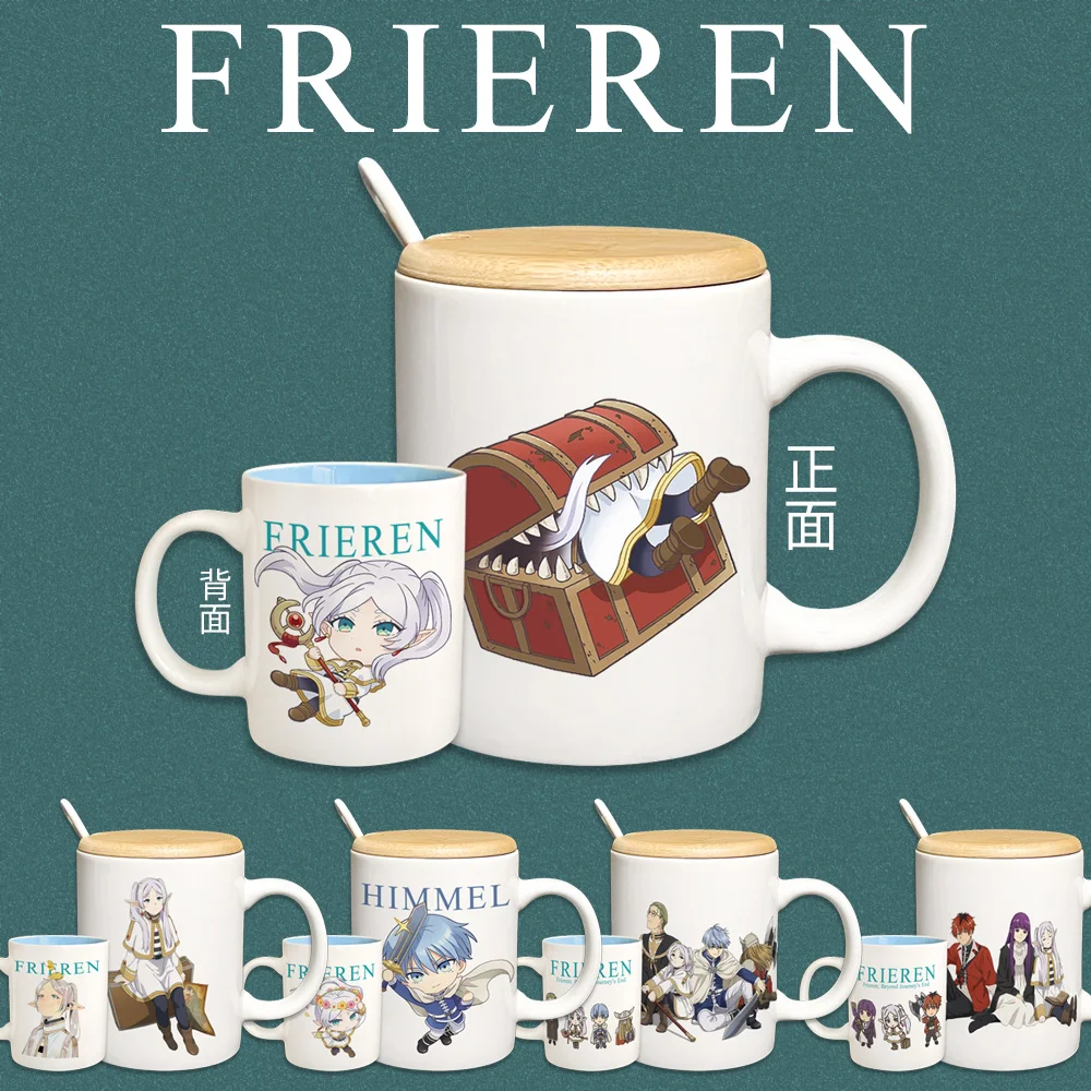 

Frieren Beyond Journey's End Anime 340ml Ceramic Mugs Coffee Cup Cute With Lid And Spoon Office Water Milk Tea Birthday Gift