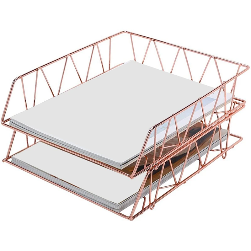 2 Pcs Desktop File Organizer Letter Tray Paper Holder Rack & 1 Desk Mesh Book Shelf |