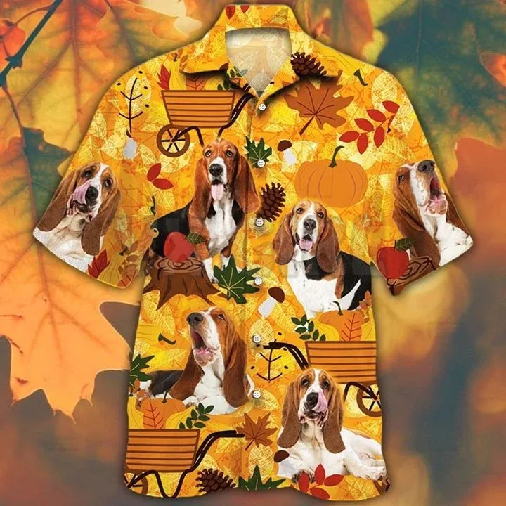 Basset Hound Sunflower Hawaiian Shirt 3D All Over Printed Hawaiian Shirt Men's For Women's Harajuku Casual Shirt Unisex