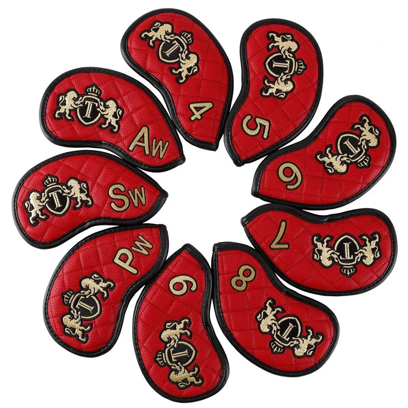 

Golf Iron Cover Waterproof Pu Fabric Thickened Plush Iron Protective Cover Golf Club Head Cover 9 Pcs/Group
