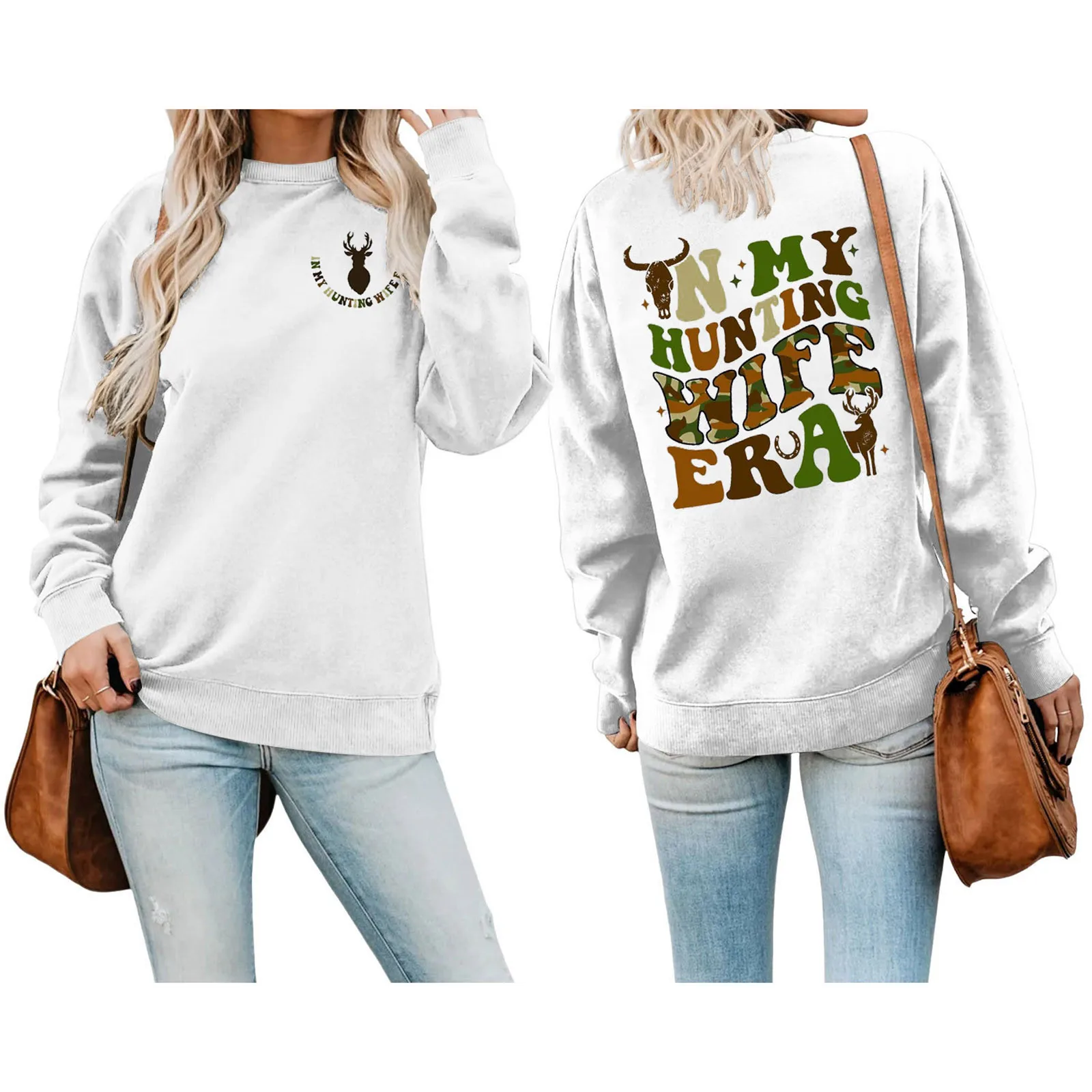 

Oversized Shirt Women's Autumn Winter Double Printed Drop Shoulder Sleeve Hoodless Pullover Sweater Teen Girl Sweatshirt