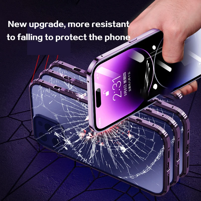 For iPhone 14 Pro max phone Case. NEW 360° Protection revent the peep Magnetic Adsorption Glass iPhon 14 pro 14plus cover bag