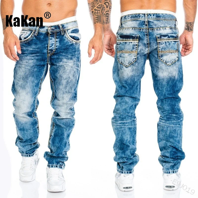 Kakan - European and American New Snowflake Personalized Jeans for Men, Trendy Casual Straight Length Jeans K49-2613