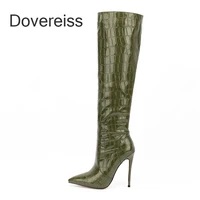 dovereiss 2022 fashion womens shoes winter new pointed toe sexy green zipper stilettos heels knee high boots big size 45 46 47