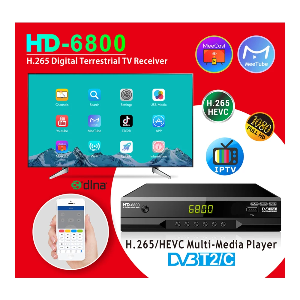 DVB-T2 DVB-C Combo Digital Terrestrial TV Tuner H.265/HEVC HD 1080P Scart Decoder Support Meecast Built-in RJ45 Set Top Box |