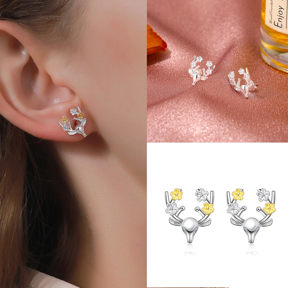 

Fashion Delicate Sika Deer Alloy Stud Earrings Trendy Silver Color Elk Earrings Jewelry Christmas Holiday Gift for Women