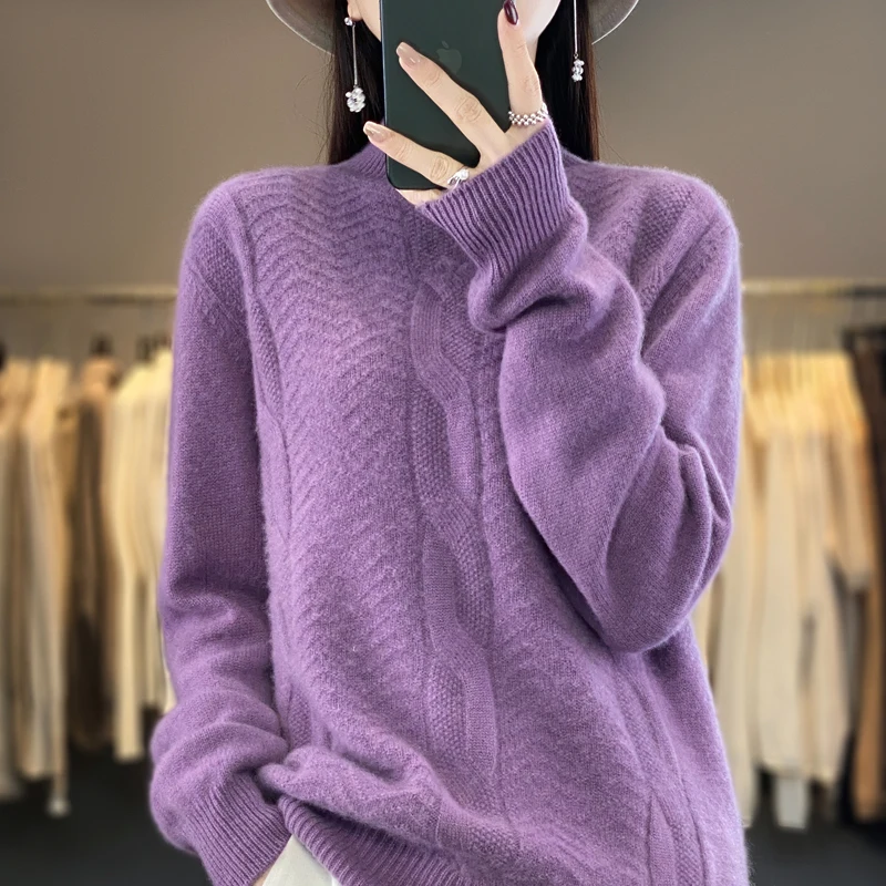 Осень и зима новый женский свитер водолазка толстый пуловер 100% мериносовая