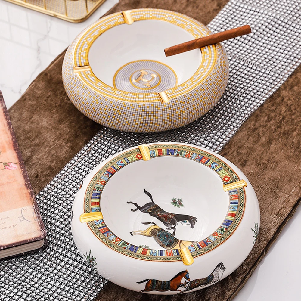 

European ceramic drum ashtray, home, living room, coffee table, fashionable decoration, new bar, cigar and ashtray