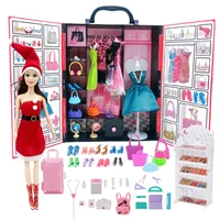 kieka 63pcs set portable wardrobe clothes and accessories for barbie girl doll christmas day birthday gift toys for children
