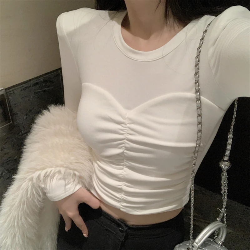 Чистый сексуальный короткий топ с рыбьей косточкой маленький женский на осень и