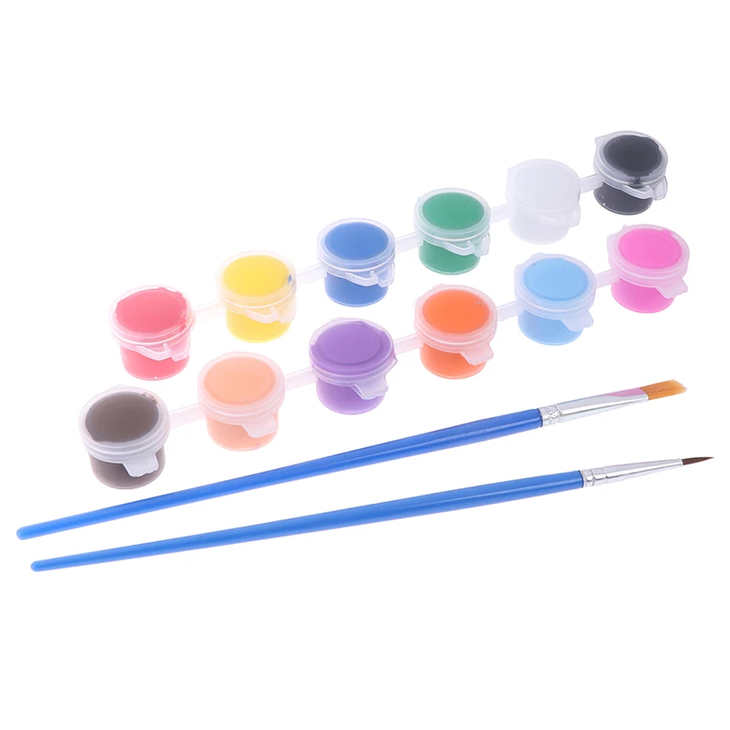 

12 Colors Fabric Hand Painted Wall Plaster Painting Drawing For Kids Acrylic Paint WaterBrush Pigment Set for Clothing Textile