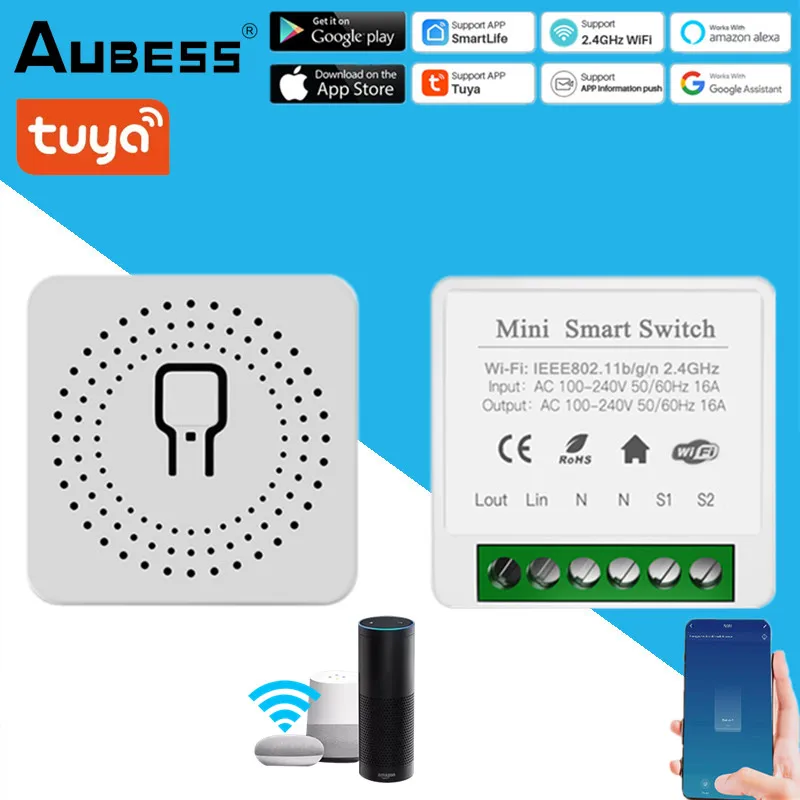 

Мини Wi-Fi переключатель Tuya 16 А, двухстороннее реле дистанционного управления «сделай сам» с таймером, автоматизация для умного дома, работа с...