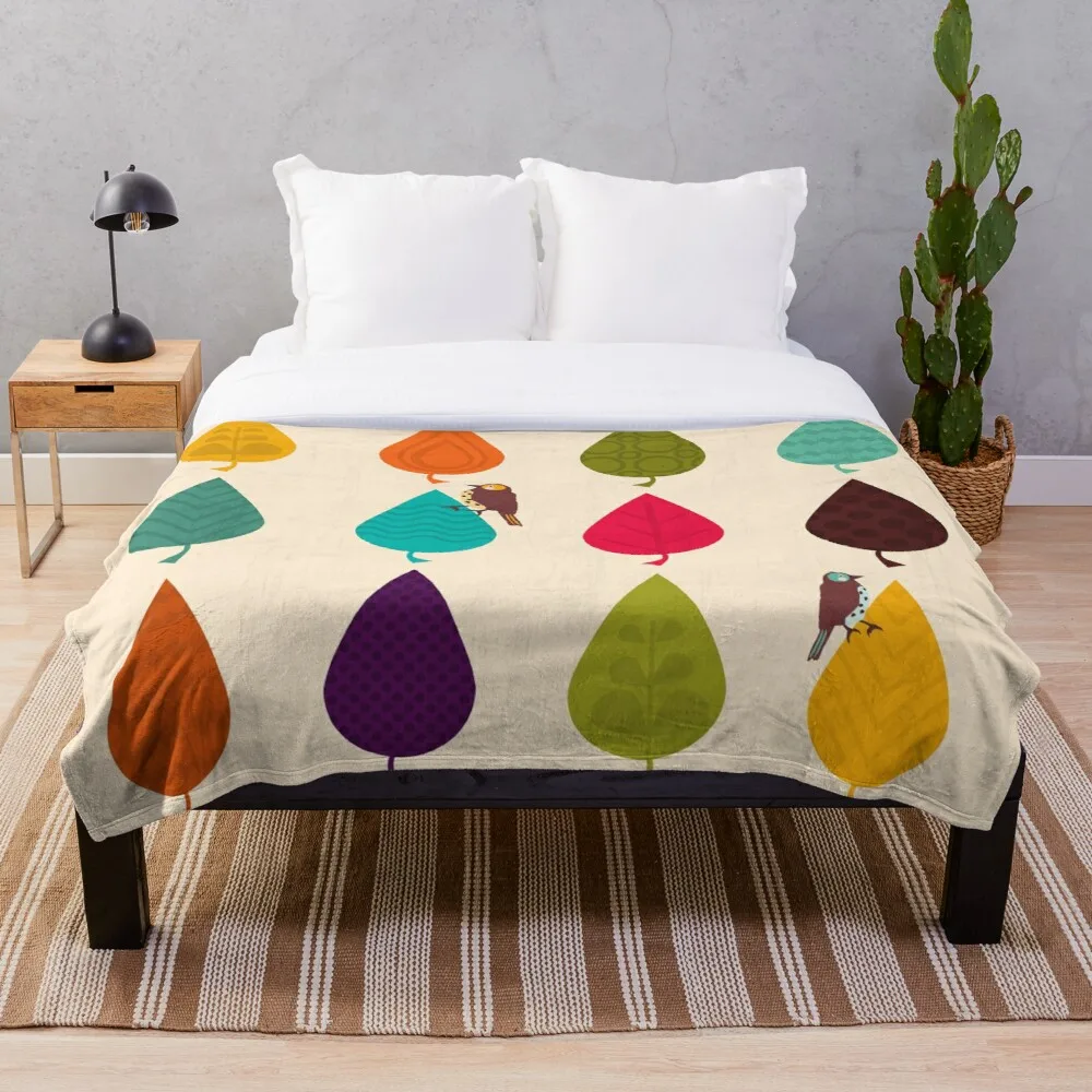 

Leaves Throw Blanket Summer Autumn,Leaves,Bird,Orange,Yellow,TurquoiseComfy Blankets Throws For Bed
