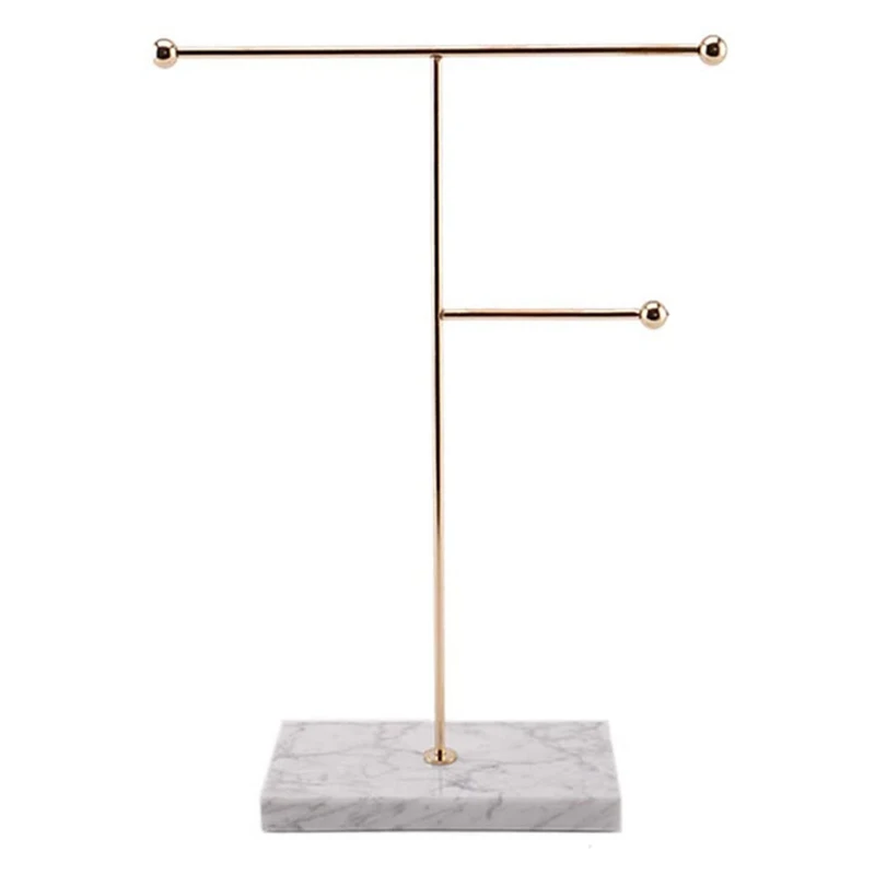 

Золотая полка для хранения с мраморной основой, модные современные ювелирные изделия, кольцо, ожерелье, серьги, металлическая подставка