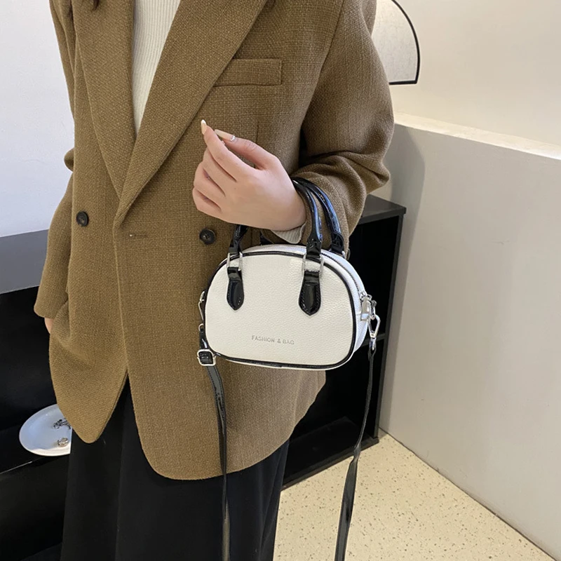 Fashion Circular Small Simple Top Handbags and Purses Retro Litchi Leather Women's Shoulder Bag Luxury Designer Crossbody Bags