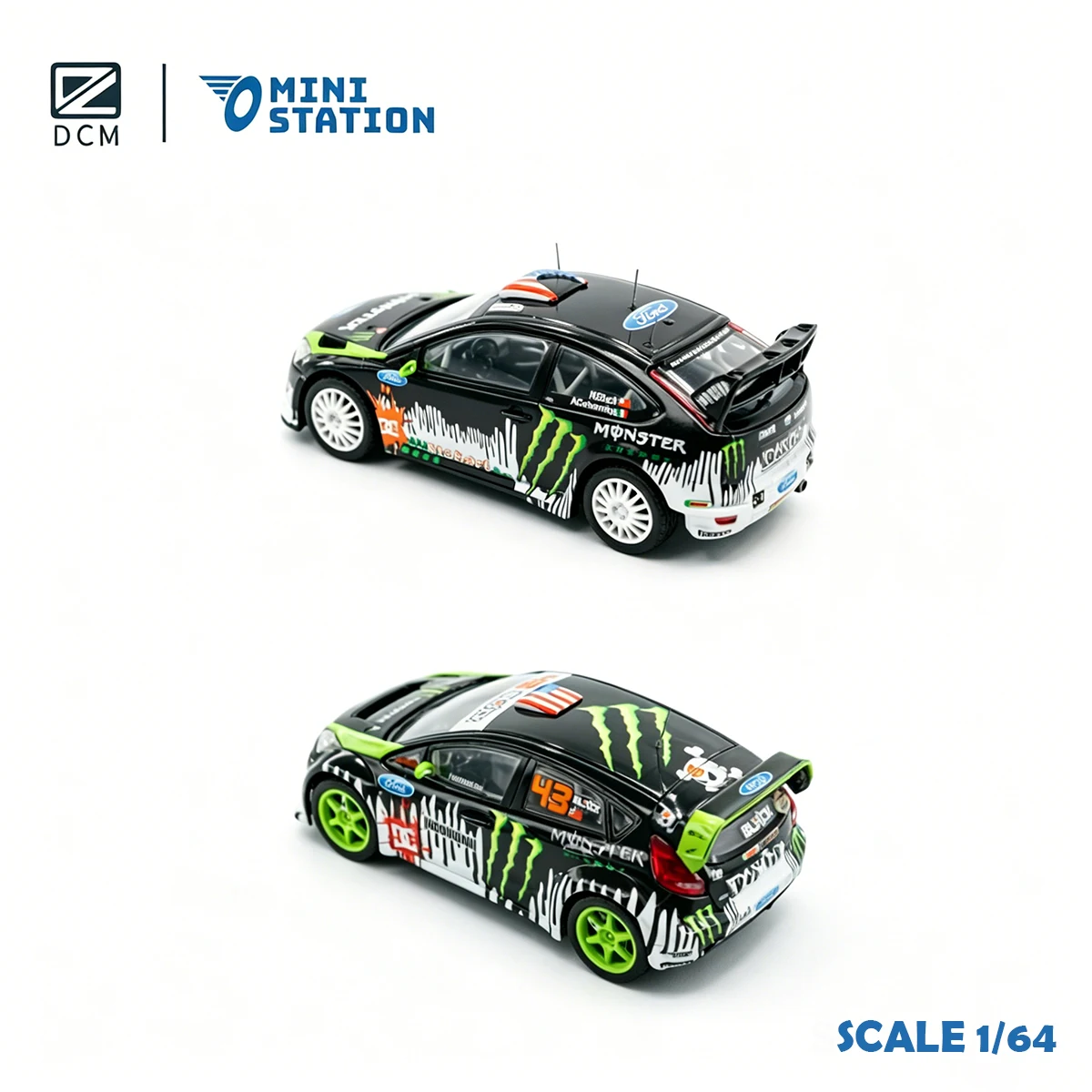 Фото DCM × Mini Station 1:64 Ken Block Rally Set Ford Focus/Fiesta Energy Drink Themed Livery, коллекционная модель автомобиля из литого металла, в наличии №2