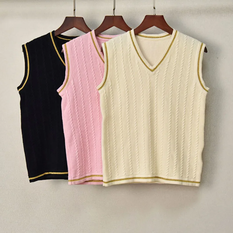 Spring Preppy Style Women's Knitted V-neck Sleeveless T-shirt Tops F090