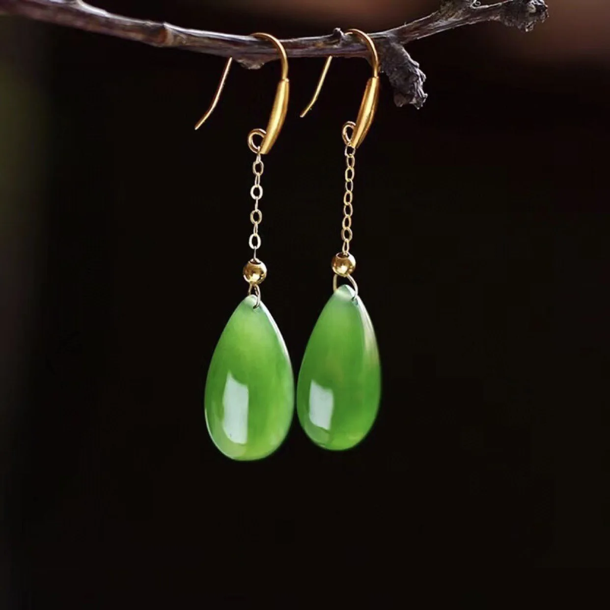 

NATURAL JADE EARRINGS Green Jade Teardrop Drop Dangle Earrings for Women May Birthstone Vintage Jewelry Mother's Day Gift for He