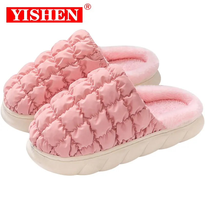 YISHEN Slippers Women Winter Slides Home Indoor Cotton Shoes Pineapple Slippers Non-slip Warm Plush Couple Shoes Zapatillas