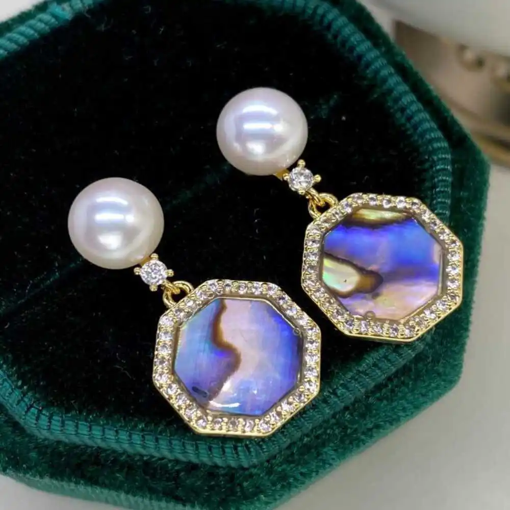 

6-7MM white natural pearl earrings Abalone shell pendant Party CARNIVAL Accessories Easter Beautiful Diy Holiday gifts Women