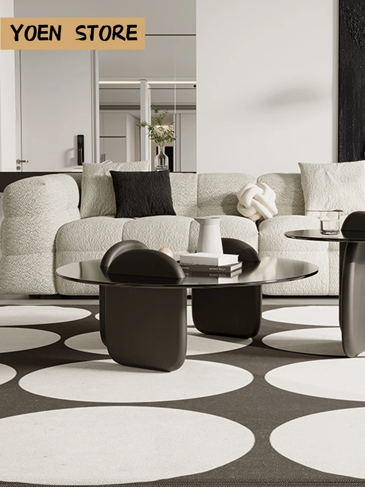 

Modern Apartment Home Furniture In Black Color Solid Wood Frame Durable With Transparent Glass Round Corners Low Coffee Table