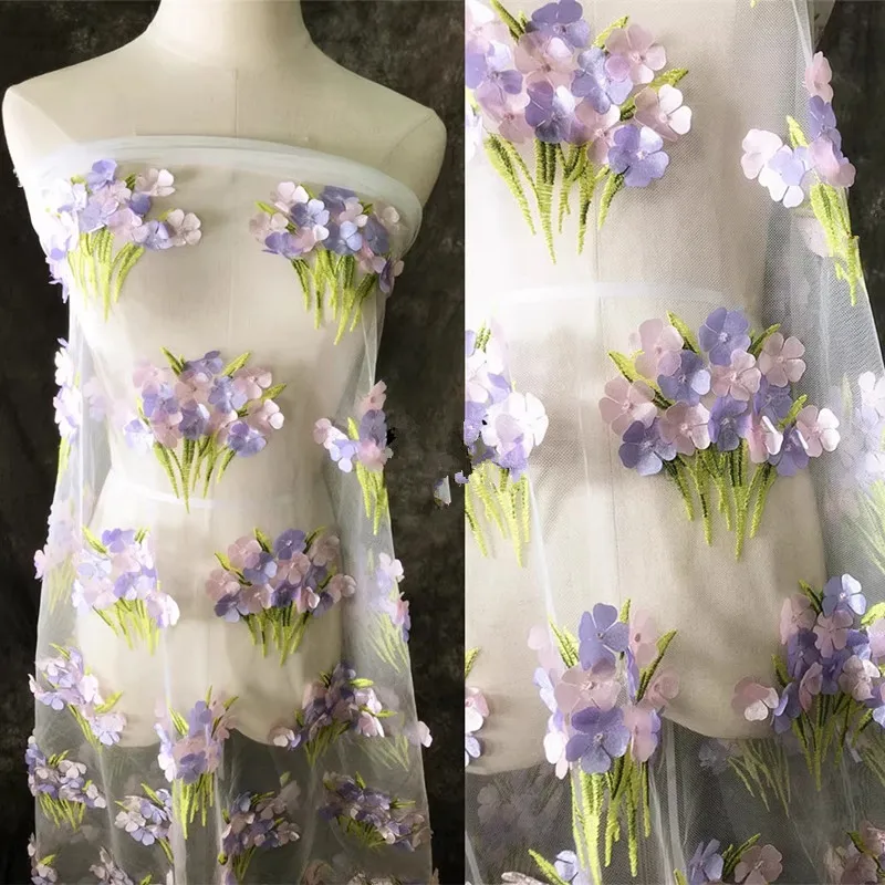 

Новая стеганая сетчатая вышивка кружева полная ширина 3D вышивка Цветочная кружевная ткань Свадебное кружево