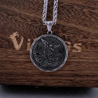 stainless steel archangel st michael necklace mens fashion believer amulet biker pendant necklace jewelry gift dropshipping