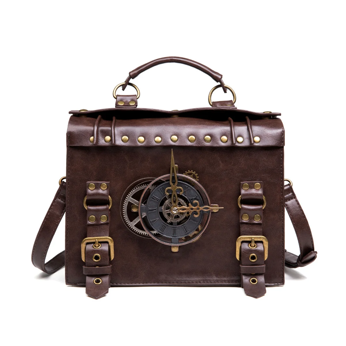 

European and American Steam Punk Industrial Retro Style Women's Gothic Messenger Crossbody Bag Ladies Rivet Top-Handle Bags Pack