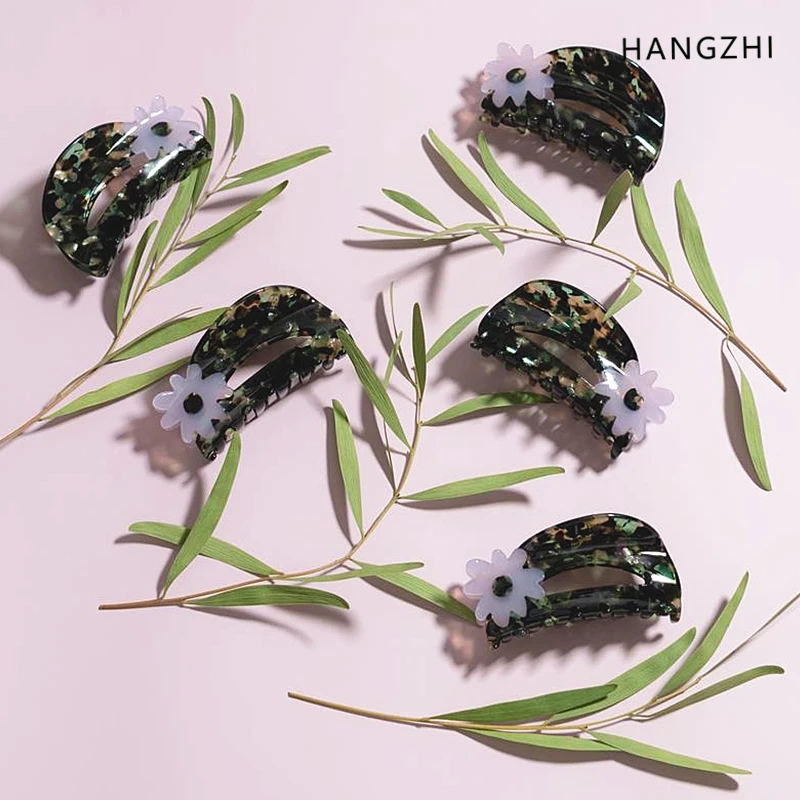 

HANGZHI French Acetate Small Daisy Hair Claw Vintage Flower Hollow Shark Clip New Fashion Hair Accessories for Women Girls Gifts