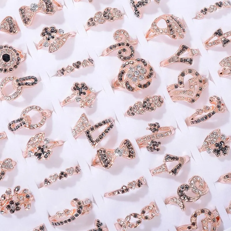 

20pcs/lot Wholesale Ladies Elegant Crystal Ring Simple Korean Rhinestone Ring Index Finger Wedding Ring Jewelry