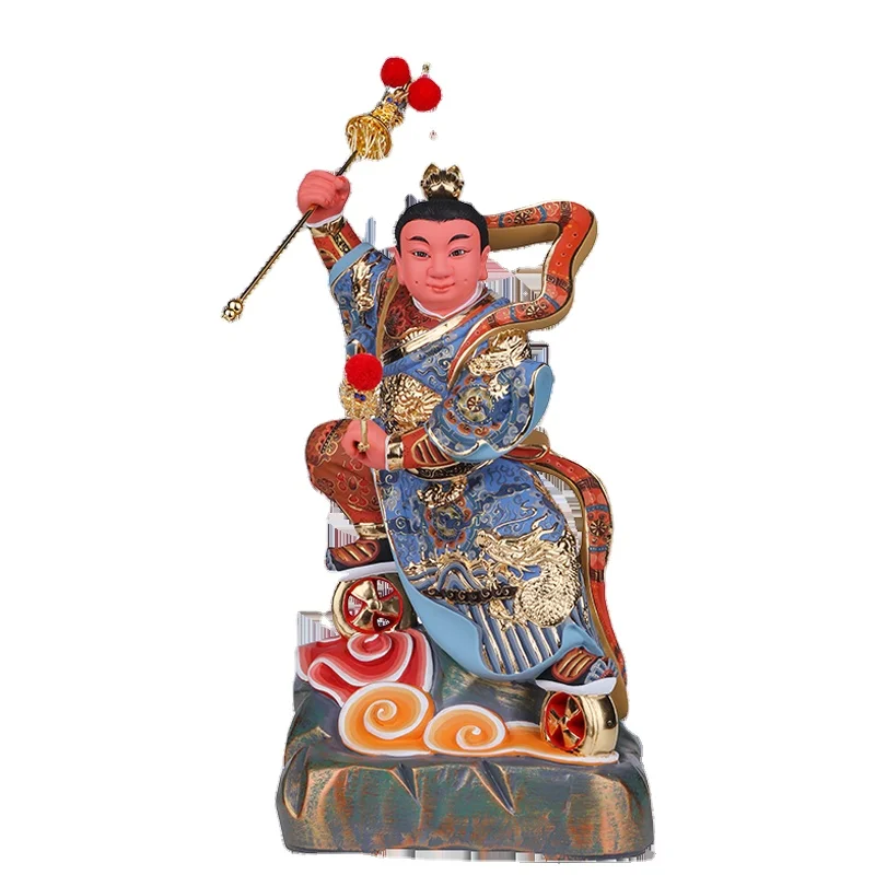 

Camphor wood statue 12 inch Nezha third prince god statue dedicated to household decorations