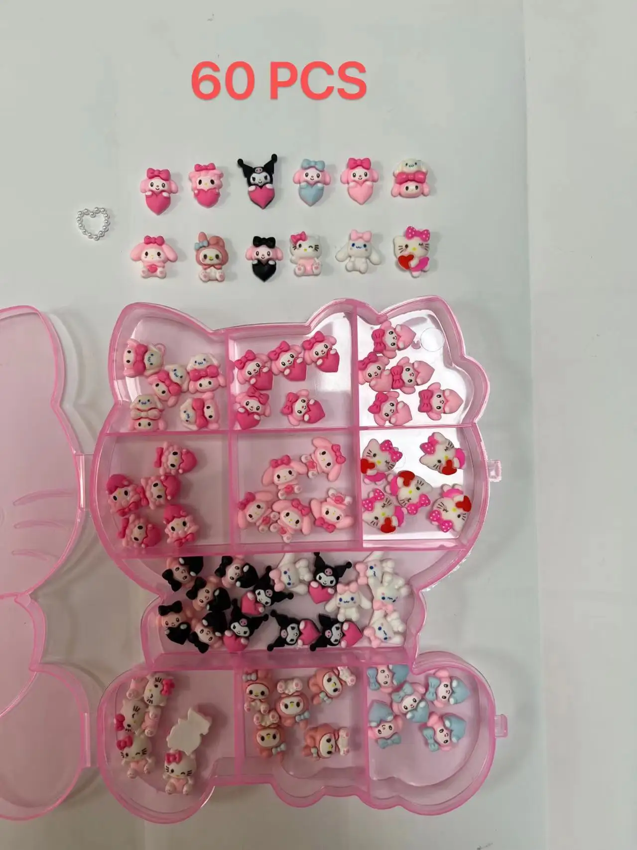 

Beauty Salon Kawaii 3D Small Size Sanrio Series Cartoon Frosted Solid Glitter Color Nail Art Supply Set Box Decoration Charms