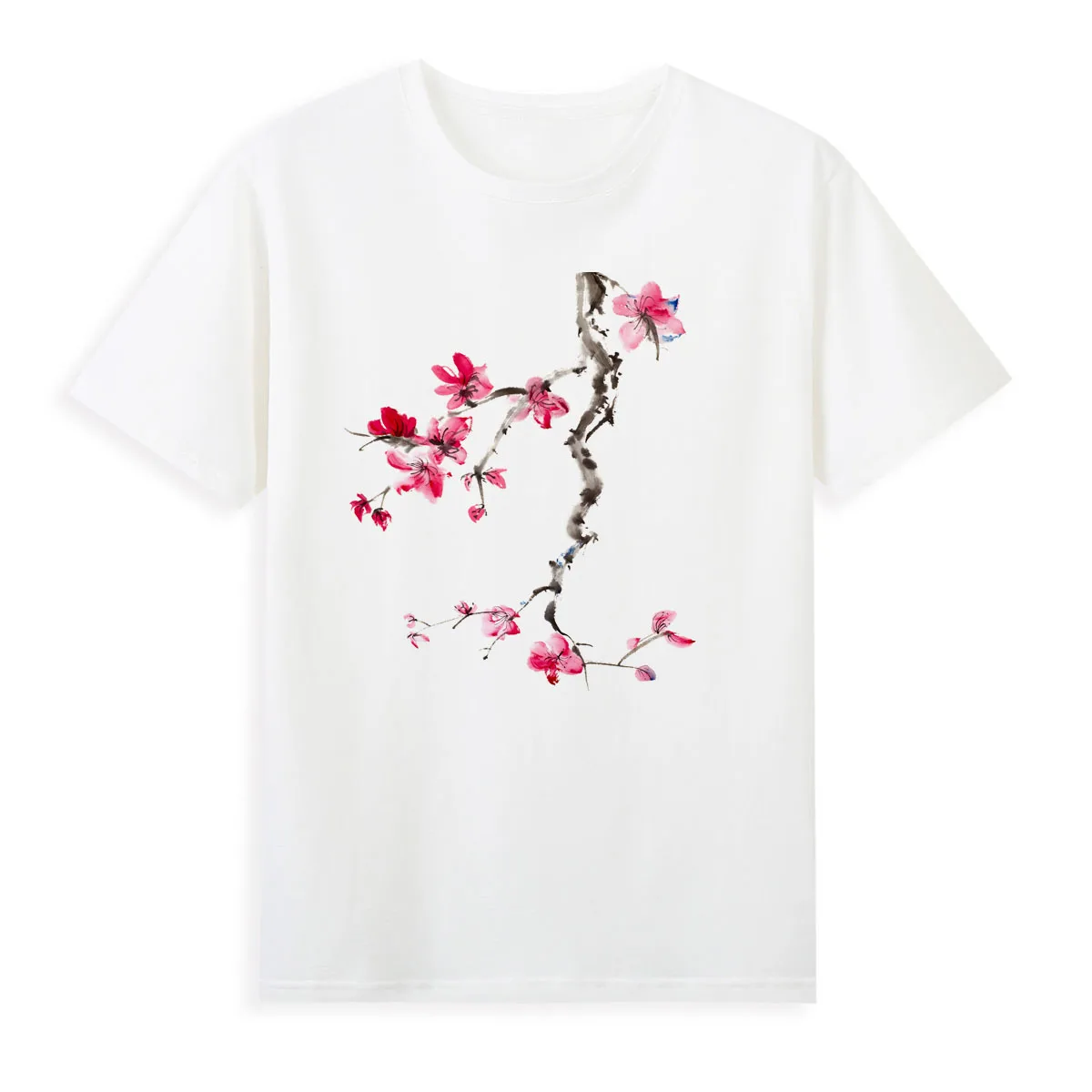 

Ink Painting Peach Blossom T-shirt Summer Short Sleeve Casual Tees Female Top Cheap Women's Clothing A0124