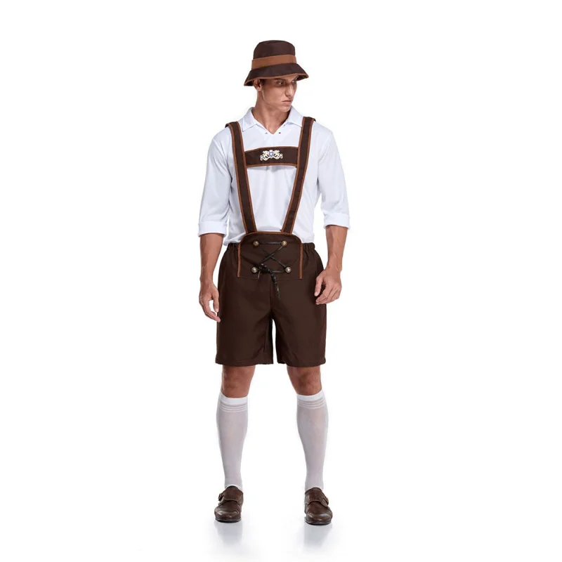 

Germany Traditional Oktoberfest Beer Men's Bar Costume Bavarian Deluxe Lederhosen Suspenders Shorts Cosplay Party Fancy Dress