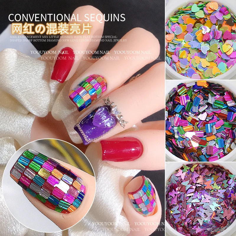 

1Box Nail Accessories Colorful Love Butterfly Pentacle Mixed Sequin Diy Burst Shimmer Nail Paste Decoration Nail Art