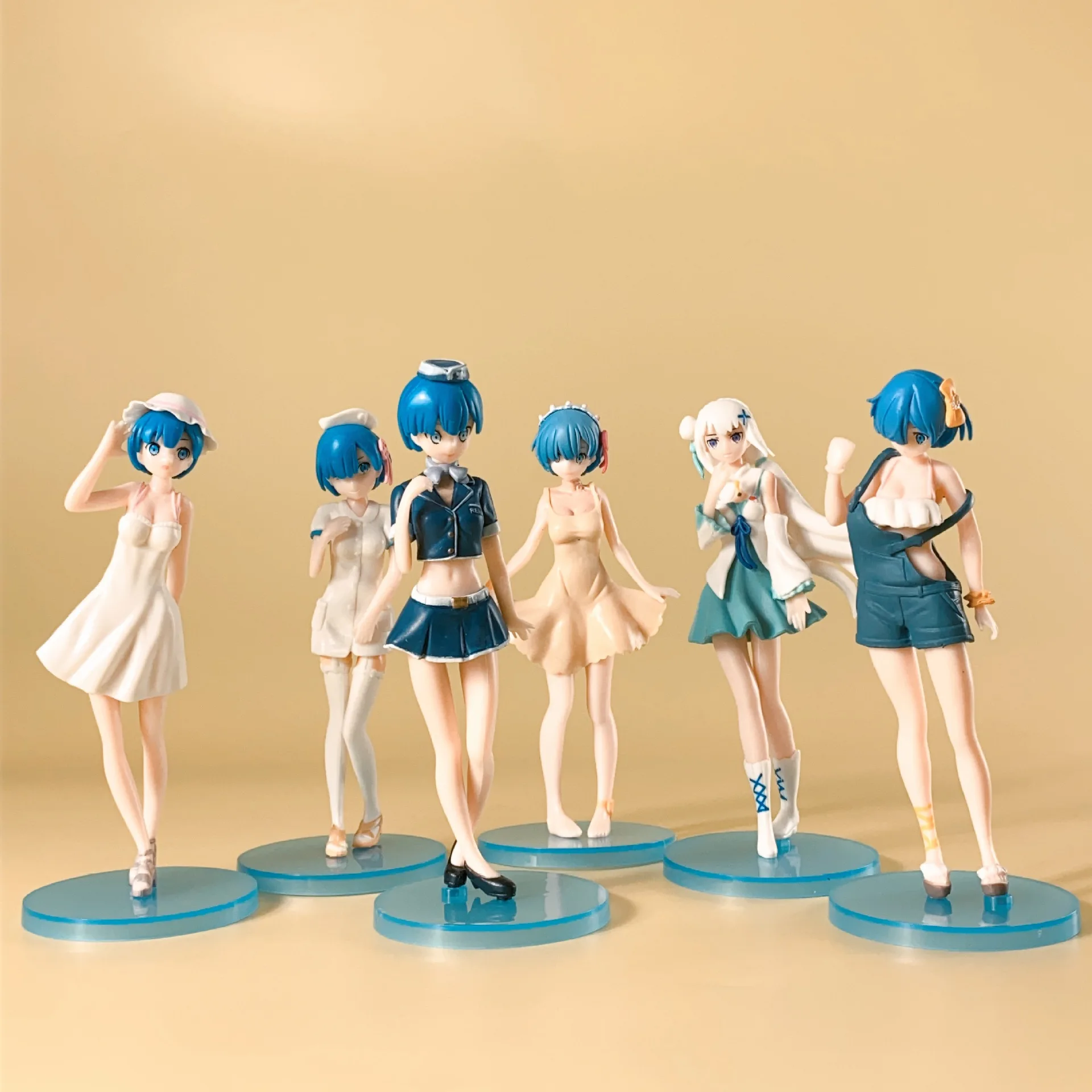

6Pcs/Set Anime Re:life In A Different World From Zero Ram Rem Doll Model Sling White Skirt Large Figure Pvc Model Doll Ornaments