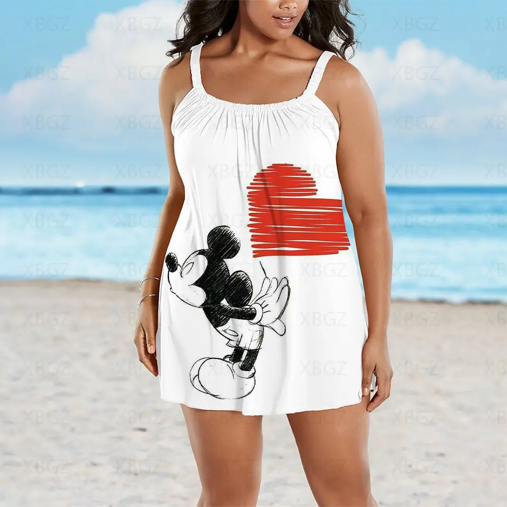 

Women's Dresses Free Shipping Print Plus Size Summer Outfits Woman 2022 Cartoon Loose Sexy Beach Dress Disney Boho Sling Mickey