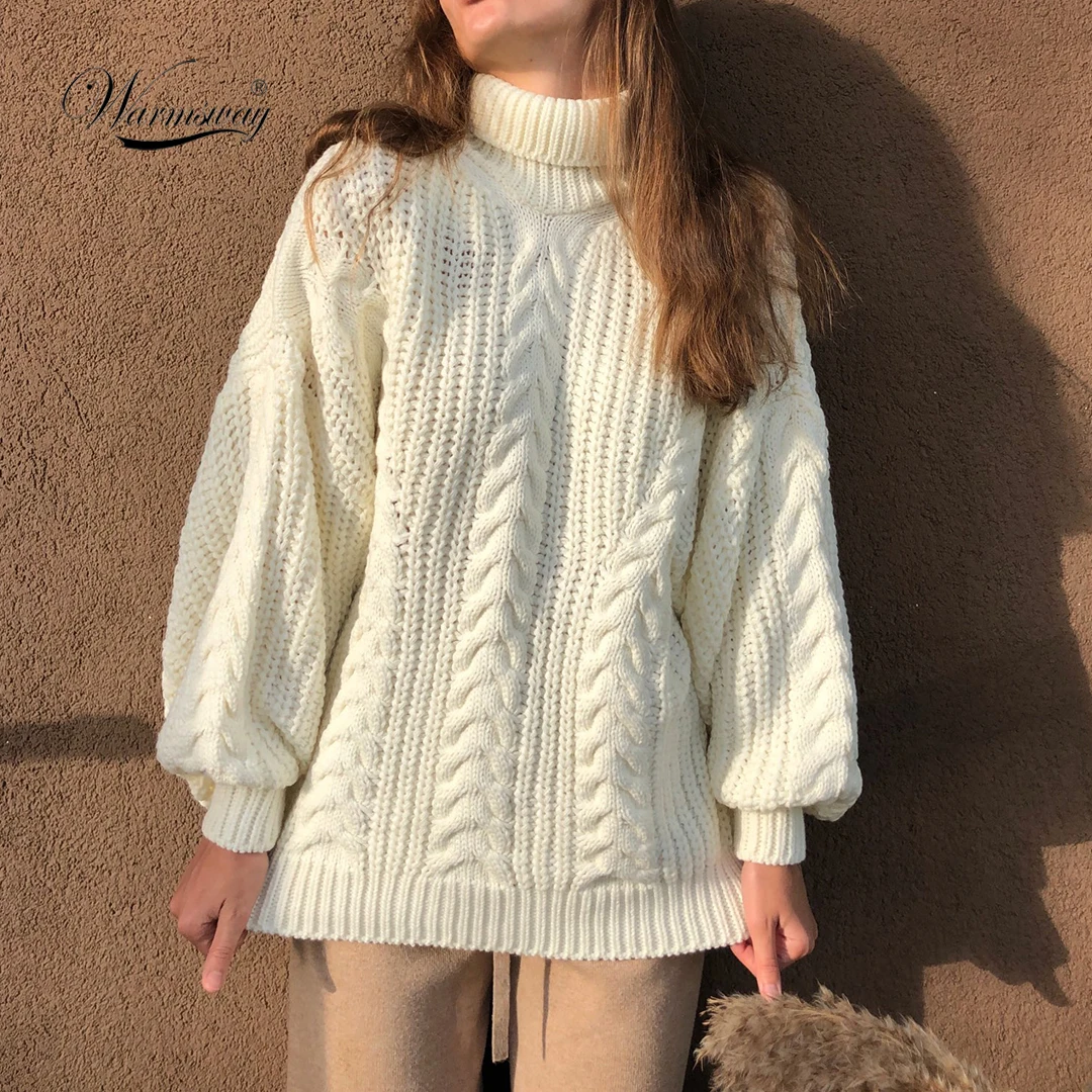 

Women Turtleneck Sweaters Winter Oversize Pull Jumpers European Twist Lantern Sleeve Pullovers Clothes Dropshipping