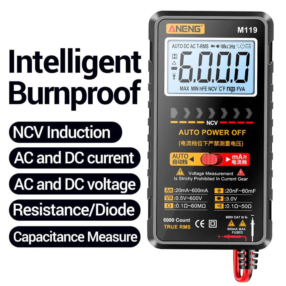 

Original M119 Mini Portable Multímetro Tester 6000 Counts Mmultimetro Digital Multitester Auto Switching Machine Multimeter Tool