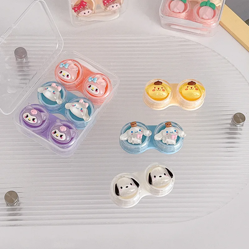 

Kawaii Sanrio контактные линзы чехол Hellokittys Kuromi Mymelody Cinnamoroll почтовый ящик аниме мультфильм Уход прозрачный ящик для хранения