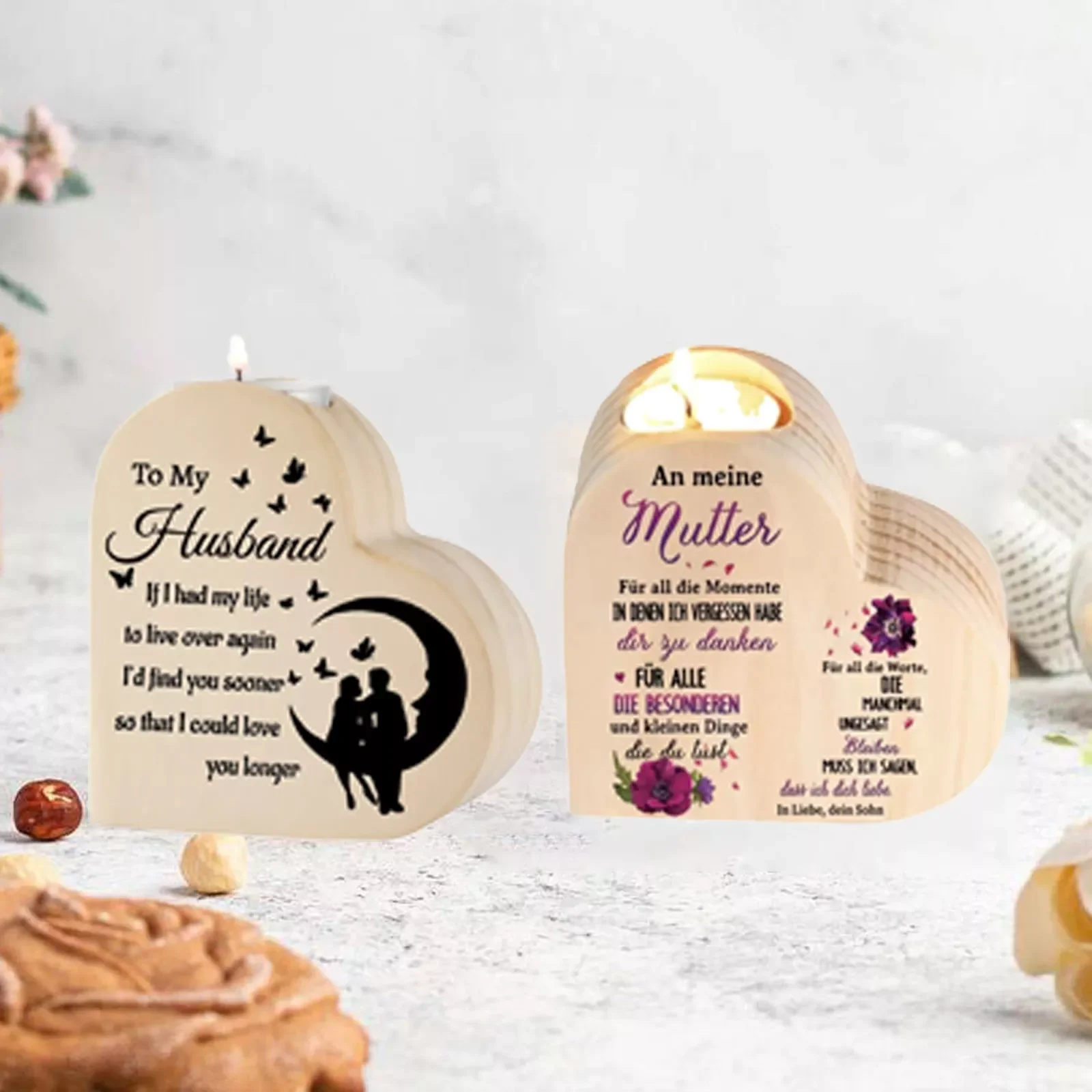 

NEW IN Heart Shaped Candlestick Creative Wooden Ornaments With Candles Lovers Gifts Valentine's Day Create Candle Holder Wit