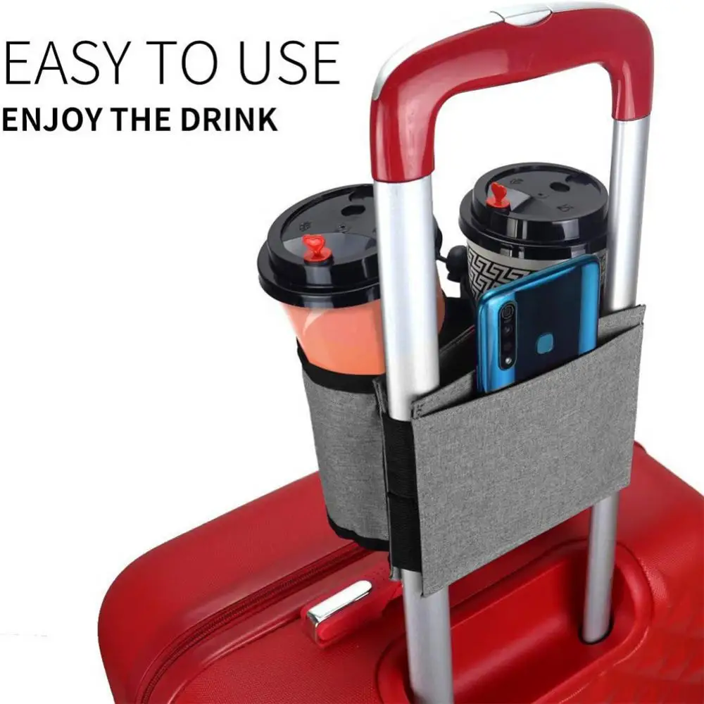 Luggage Armrest Organizer Beverage Water Cup Storage Bag Hanging Holder Storage Bag Travel Cup Fits All Suitcase Handle Bag