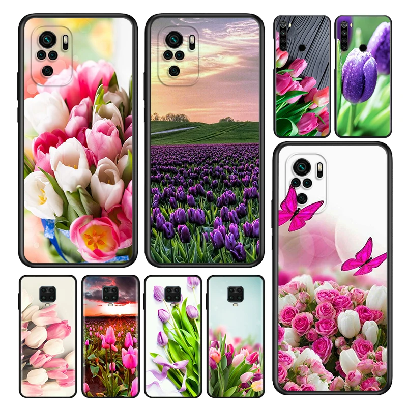

Tulip Flower Colorful Silicone Coque For Xiaomi Redmi Note 11 11T 10 10S 9 9S Pro Max 10T 9T 8T 8 7 6 5 Pro Phone Case