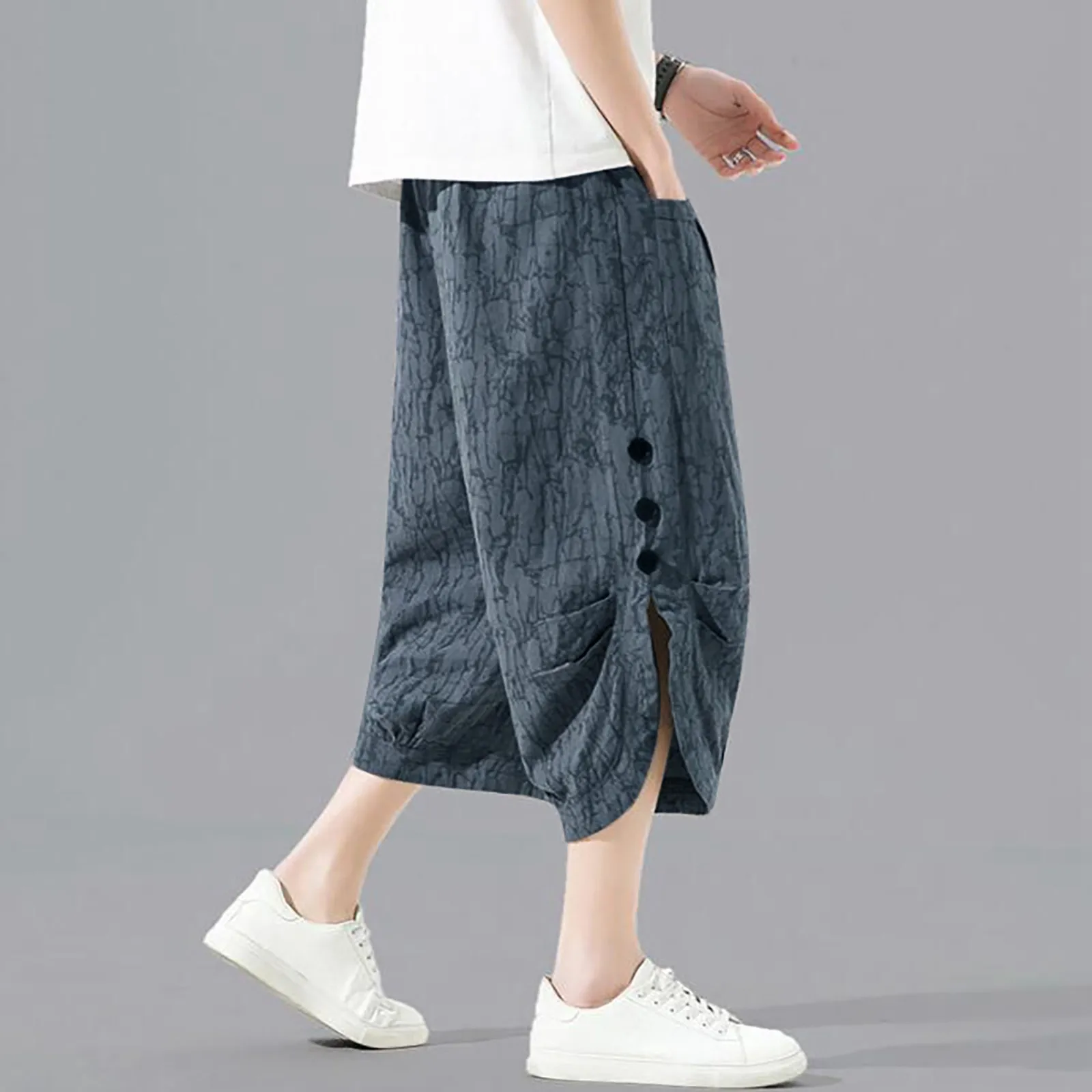 

Men's Solid Color Harem Pants In Iced Silk With Button Closure For Casual And Fashionable Look Little L