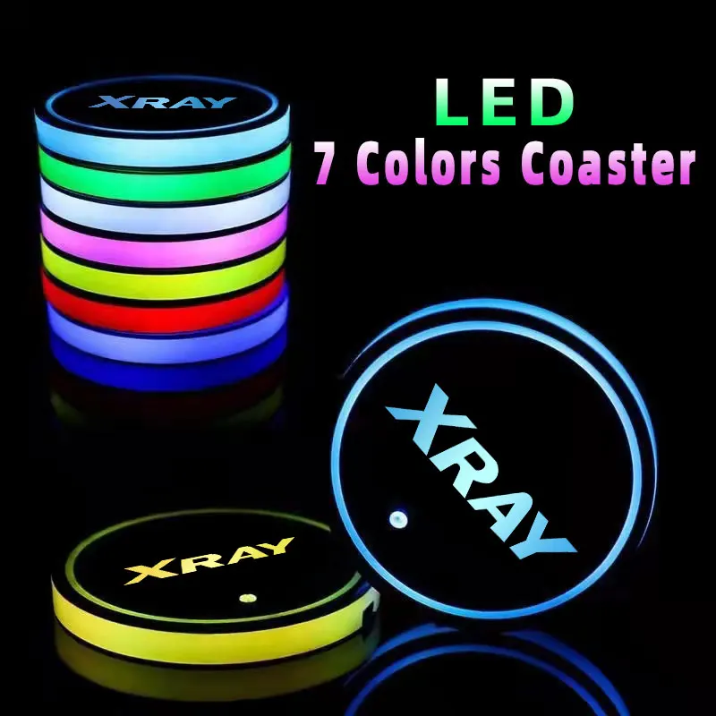 

2Pieces/Set Luminous Car Water Cup Coaster Holder 7 Colorful USB Charging Car Led Atmosphere Light For Lada Xray Accessories