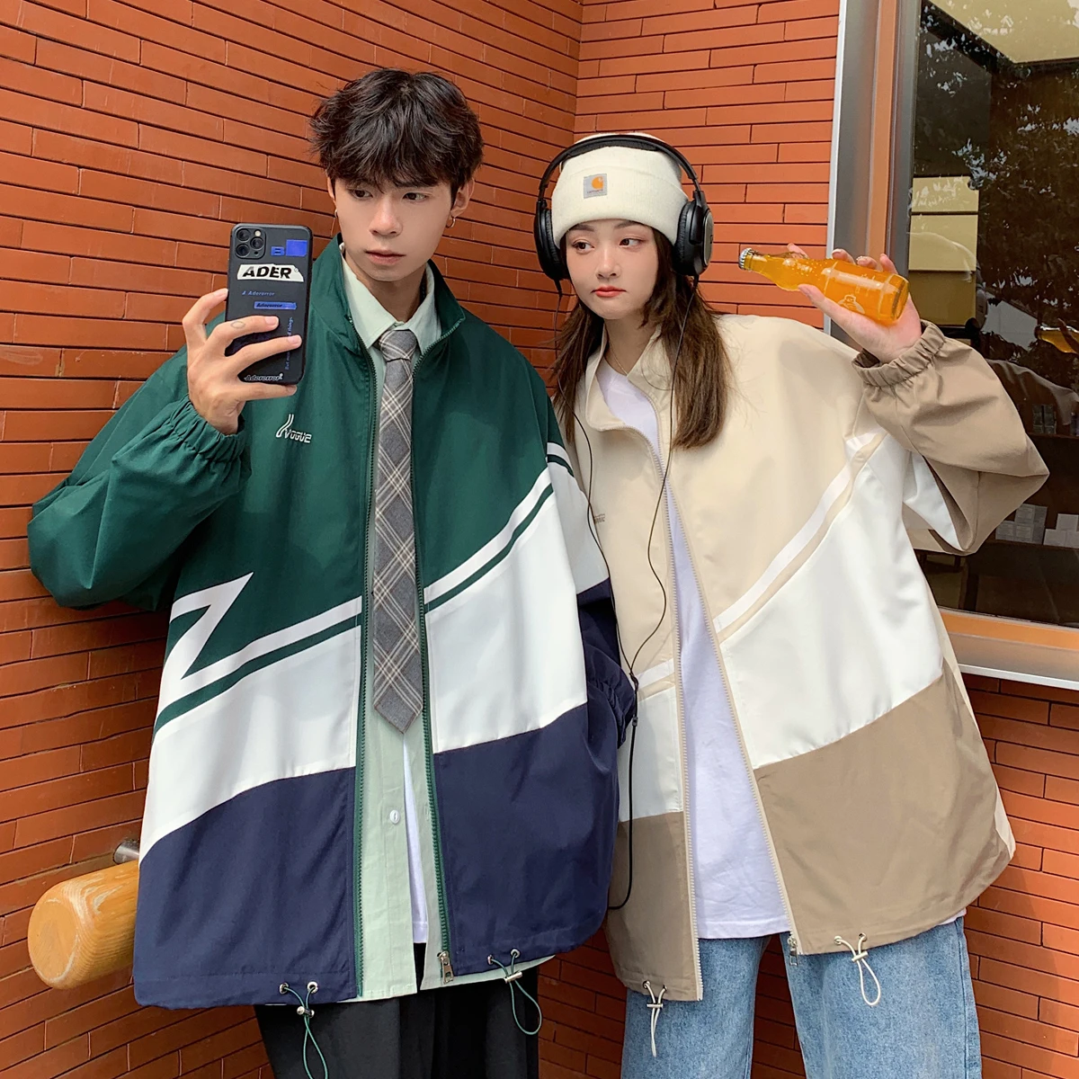 

New Thin and Light Couple Women Coaches Jacket Patchwork Print Unisex Men Windbreaker High Streetwear Coat Casual Chic Hip Hop