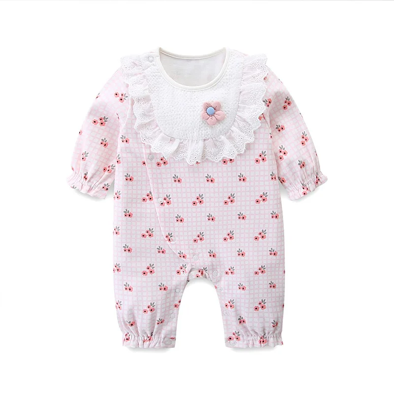 

Весенне-Осенняя детская одежда, цельнокроеный розовый комбинезон для малышей, детские комбинезоны, кружевная одежда для маленьких девочек ...