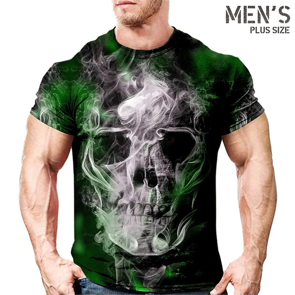 

Мужская Винтажная футболка с 3D-принтом черепа и ужасов, топ в стиле хип-хоп с круглым вырезом и короткими рукавами, футболка большого размер...