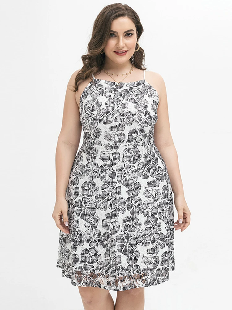 

Plus Size For Women Clothing 2022 Casual Sexy Dress Fashion Elegant Lace Flowers Party Strap Women's Dresse