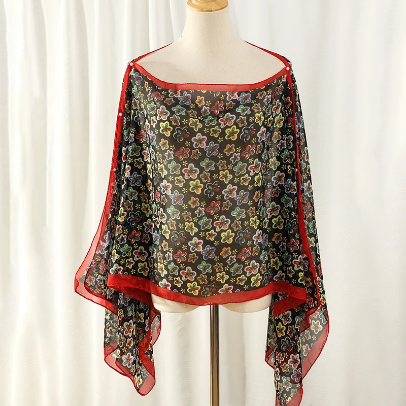 

2023 Shawls Summer Beach Sexy Women Fashion Print Chiffon Smock Bikini Cover Up Loose Blouse Sunscreen Comfortable Poncho Hot